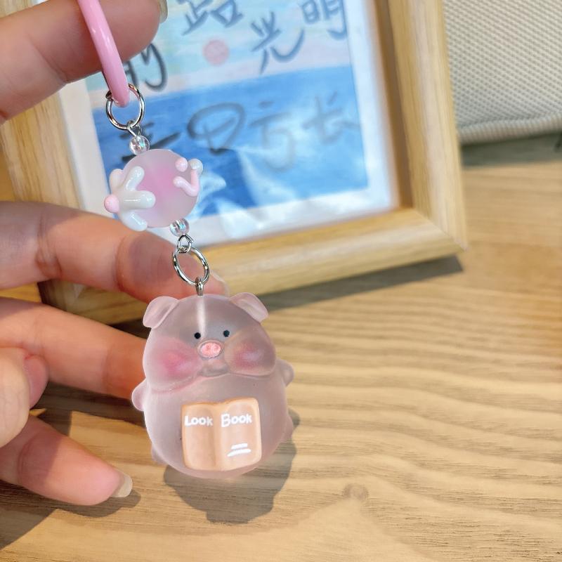 3D Luminous Pig Keychain Phone Strap Bag Pendant Decoration Car Key Chain Hanging Ornament Key Ring Jewelry For Women Girls