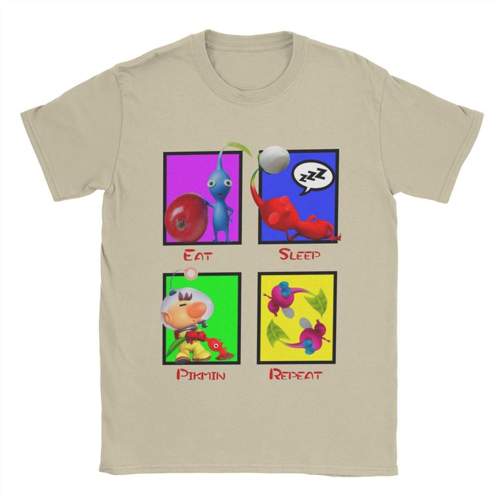 Men's Eat Sleep Pikmin Repeat T Shirt 100% Cotton Clothes Leisure Short Sleeve Round Neck Tees Printing T-Shirt