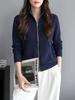 Korean Style Stand Collar Double Zipper Knit Sweater – Fashionable, Versatile, Loose Fit Long Sleeve Top for Women.