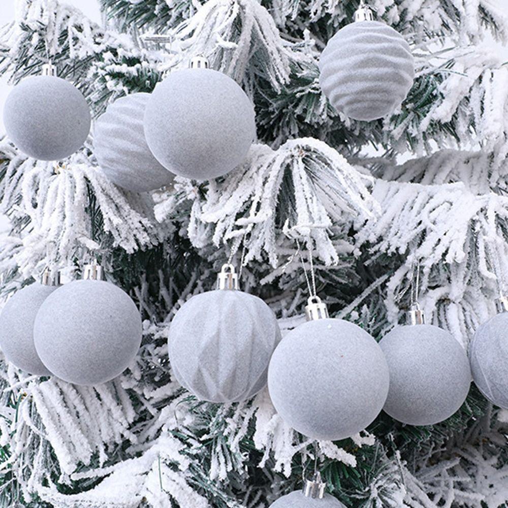 12pcs 6cm Christmas Tree Ball Pendant Flocked Xmas Tree Ornaments Christmas Spheres  New Year Noel
