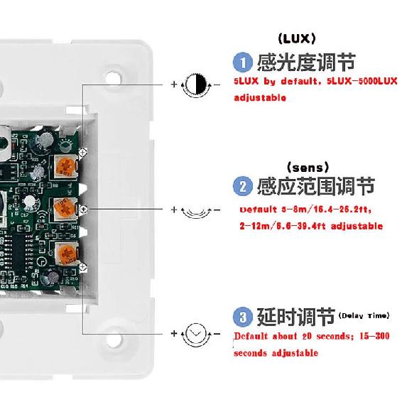 16A 86 Wall PIR Motion Sensor Light Switch 220V AC Time Delay  Ambient Light Adjustable 1000w