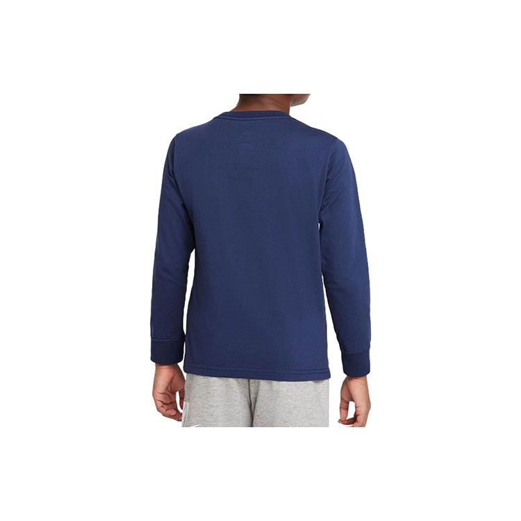 Nike Long Sleeve T-Shirt Letter Logo Print Casual Round Neck Kids Tops Dark-Navy DR8617-410