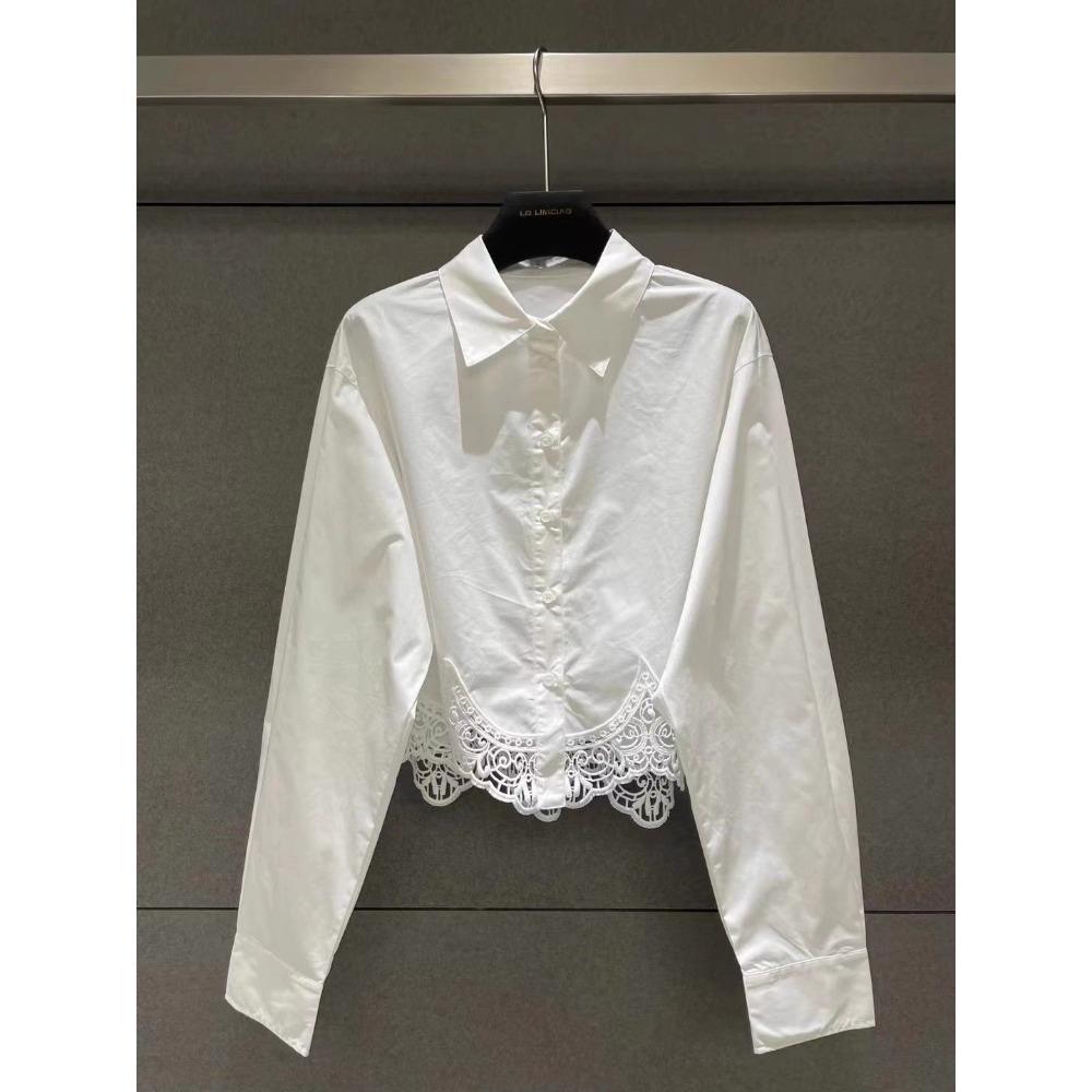 Hollow-out Crochet Solid Color Long-sleeve Blouse for Women with High-end and Elegant Suitable for Both Outerwear and Layering