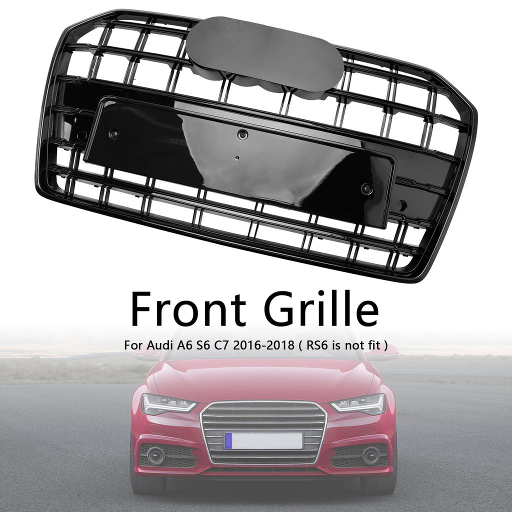 S6 Style Front Bumper Grille Grill Fit A6 S6 C7 2016-2018 Black