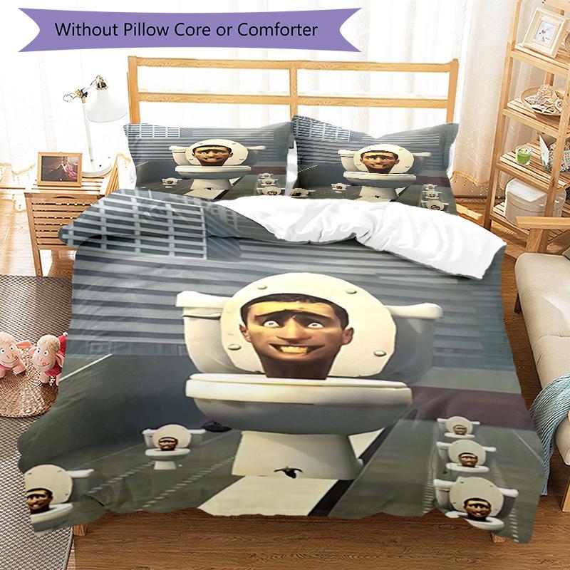 3pcs Skibidi Toilet Multiverse2 Design Cover Set - HD Printed Bedding with 1 Cover and 2 Pillowcases - Perfect for Home and Dorm Decor
