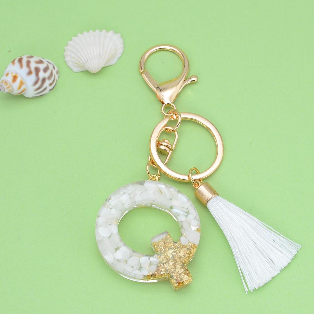 Trendy White Tassel Letter Keychain with Crystal Pendant