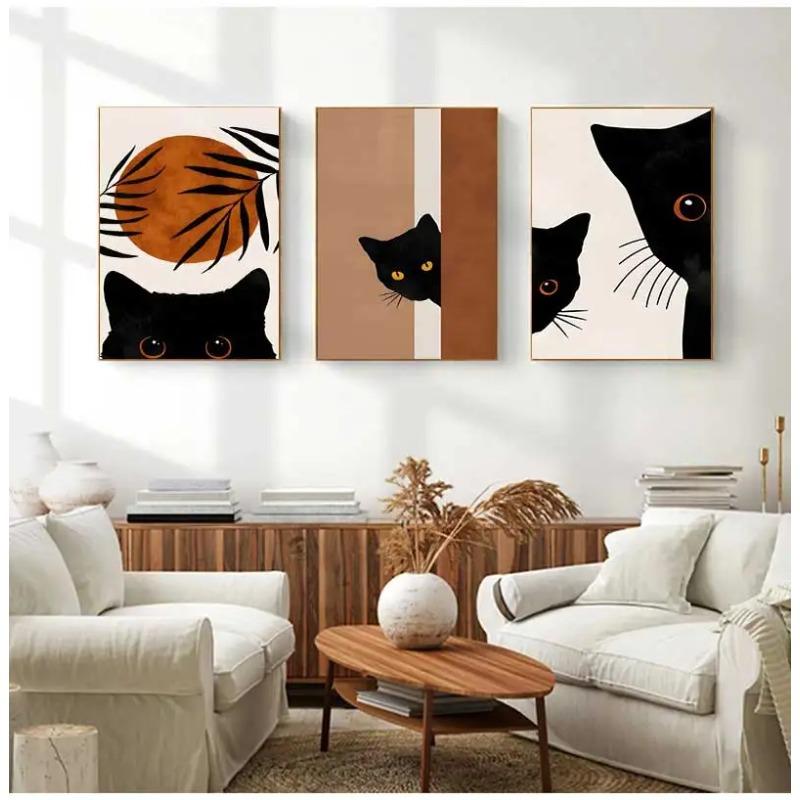 Abstract Boho Plant Leaf Cat Canvas Poster Wall Art Print Minimalist Animal Paintings for Living Room Decoration Gift