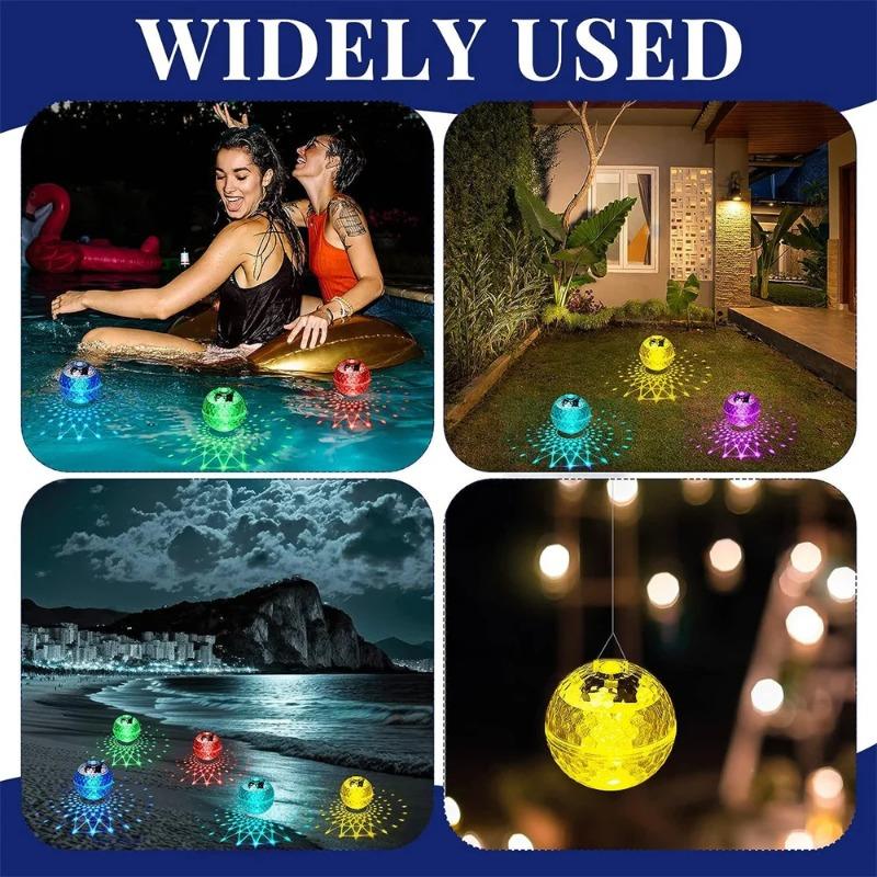 Solar Powered RGB Floating Pool Ball Lights, IP68 Waterproof Round Magic Ball Lamp, Outdoor Pond Garden Decor Night Light for Holiday, Party & Wedding