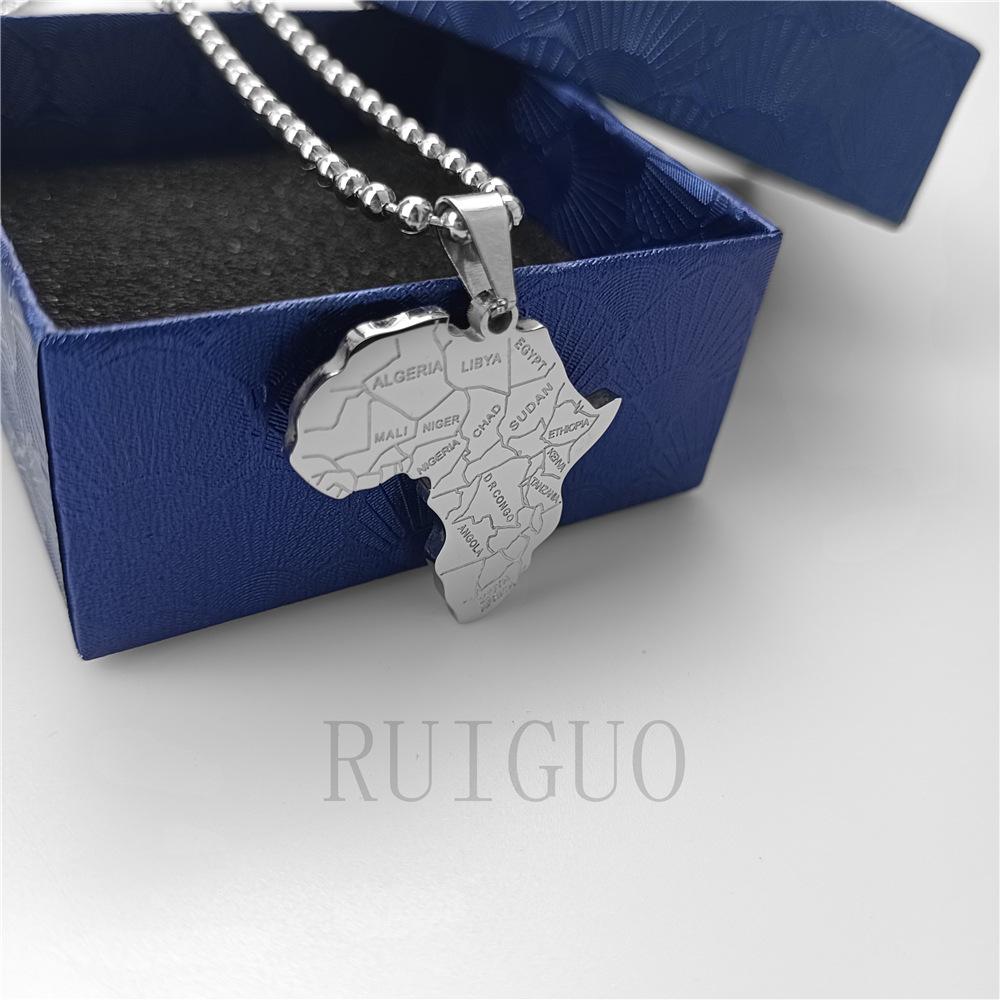 Stainless Steel Engraved Men's Tropical Rainforest Continent Pendant Necklace