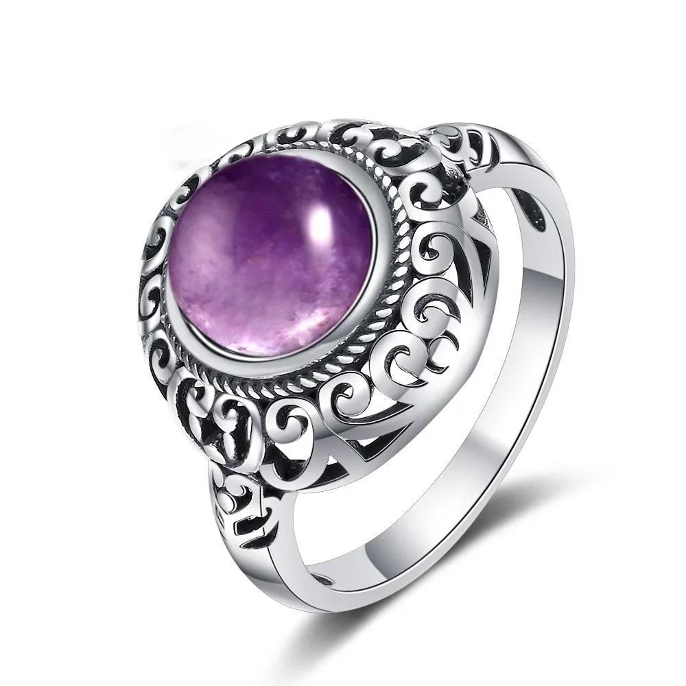 Vintage Filigree Gemstone Ring Set for Women, Antique CopperTone Amethyst Stone Boho Promise Ring Party Jewelry Gift