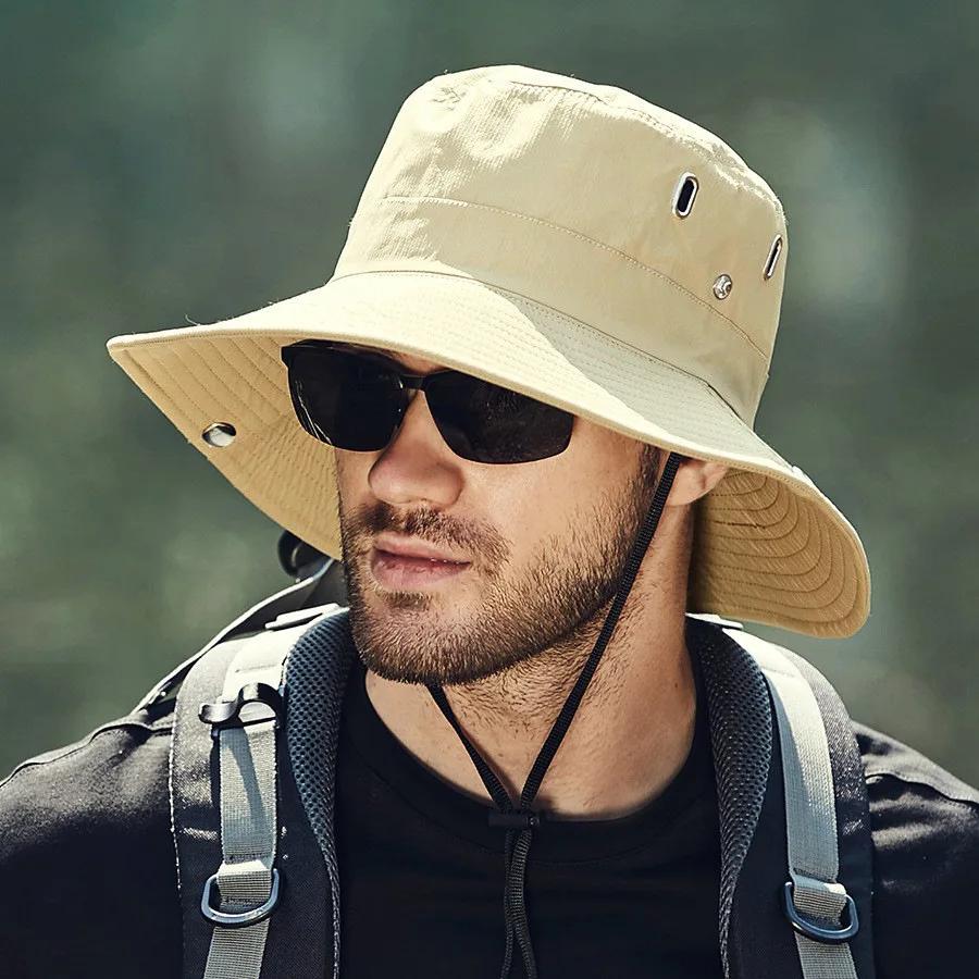 Summer Outdoor Bucket Hat Solid Fisherman Cap Fishing Sunshade Big Brim Sunscreen Cap Men Riding Hiking Suncreen Sunhat Helmet