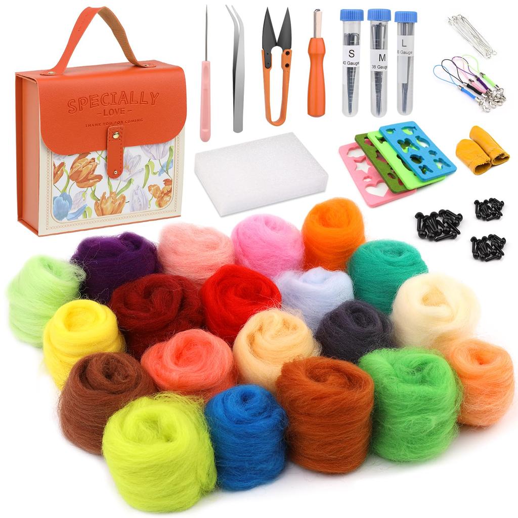 RMTIME Wool Felt Kit, 20-Color Wool Roving Yarn Set, Beginner's Kit with Molds and Portable Storage Case for DIY Crafts and Home Decor