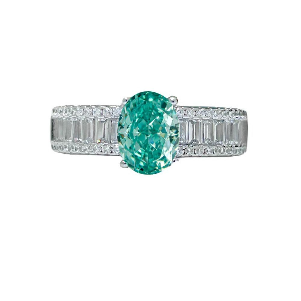 Offener Ring Modischer Eiform Eisgeschnittener Paraiba-Ring mit Hochkohlenstoff-Diamant Einfach Elegant für Damen