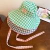 Korean Style Fisherman Hat Versatile Large Brim Sun Cap New Plaid Bucket Hat  for Summer Travel