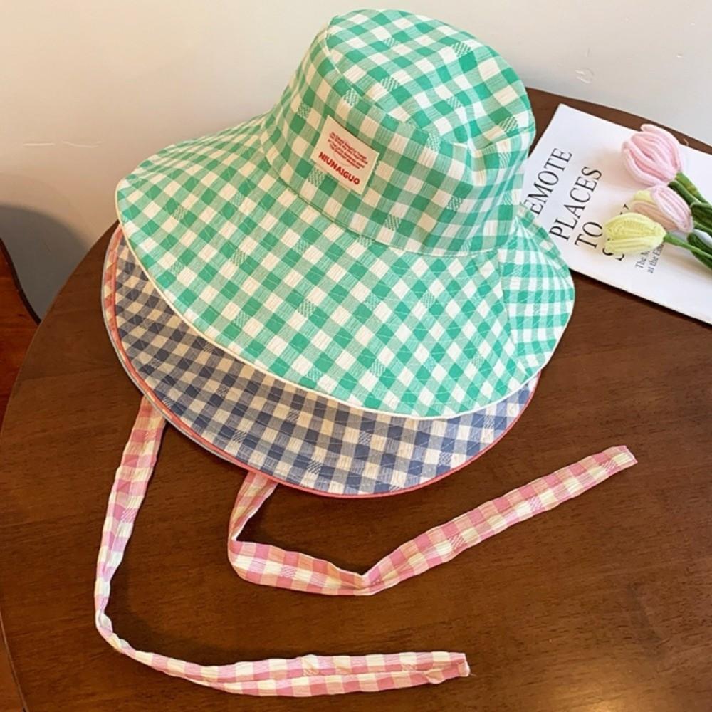 Korean Style Fisherman Hat Versatile Large Brim Sun Cap New Plaid Bucket Hat  for Summer Travel