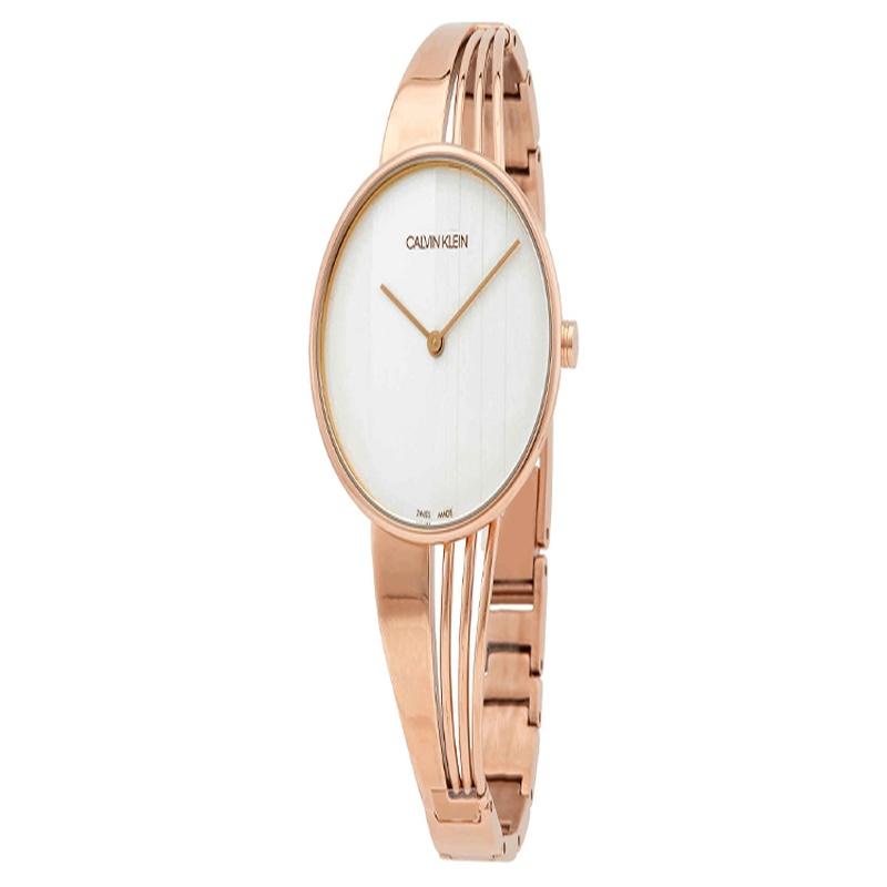 CALVIN KLEIN watch quartz movement gold-plated strap 34mm silver dial women s watch 30 meters waterproof K6S2N616