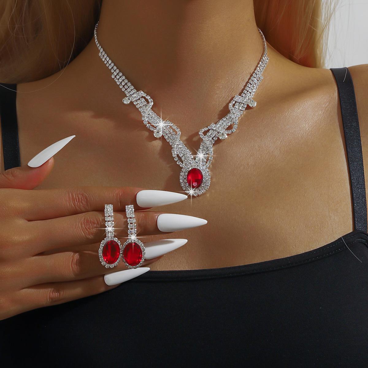 

3 шт. Женская модная медная цепочка-коготь, геометрическое ожерелье с драгоценными камнями, серьги, набор с цирконами, свадебный банкет, вечеринка, праздничный подарок