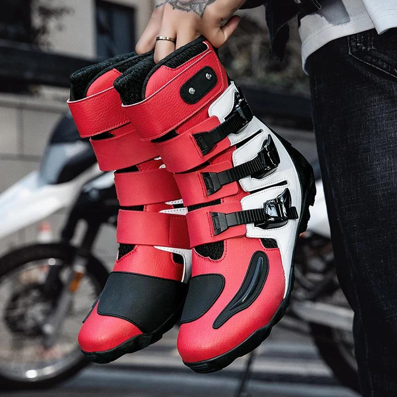 Motorcycle Boots Men Motorcycle Riding Shoes Ankle Shoes Gear Shifting Pads Ultrafine Fiber Upper Motorcyclist Boots Size 37-47