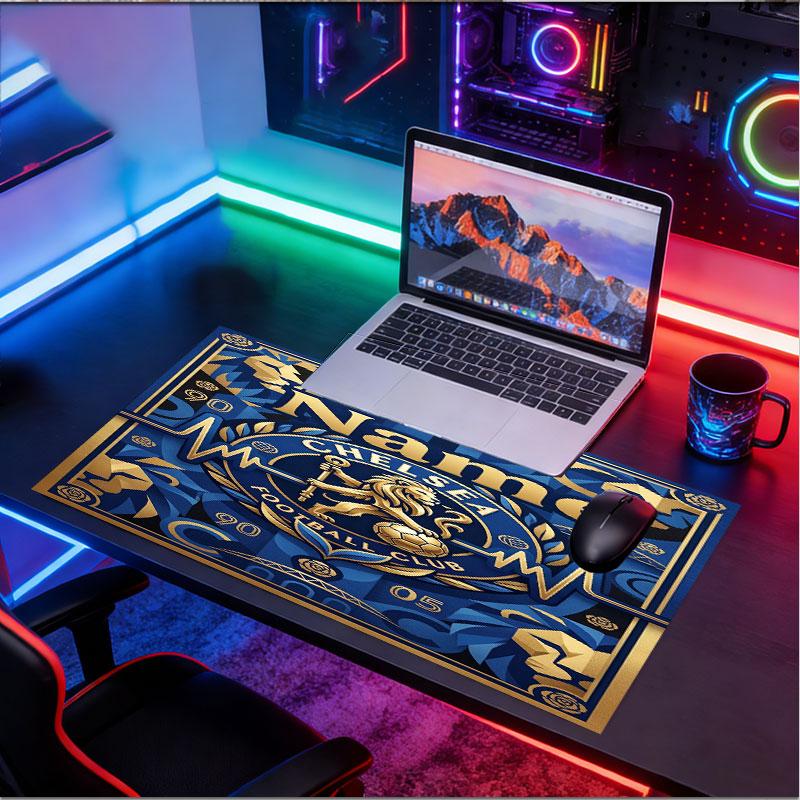 Custom Name Personalized Chelsea Football Club Pattern Mousepad, Laptop PC Desk Mat, Decorative Desk Mat for Home Keyboard Pad Gift