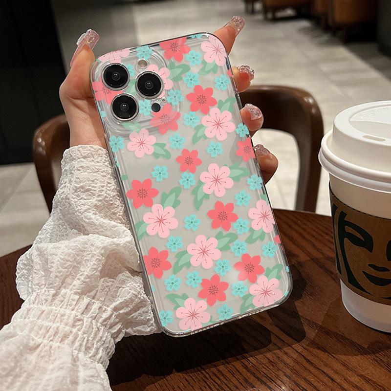 Hot-selling gentle atmosphere pink flower iPhone case iPhone17 anti-drop transparent phone case