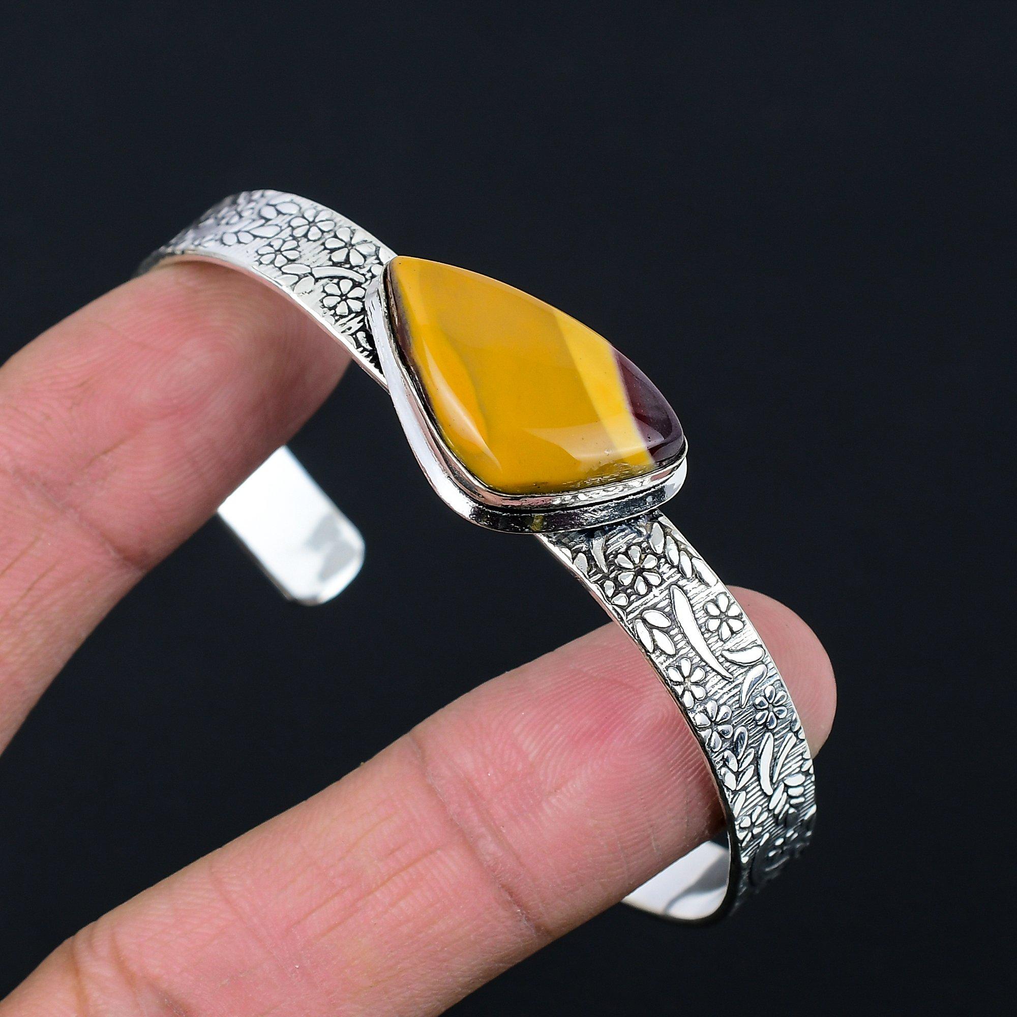 

Daughters Day Sale 925 Sterling Silver Natural Mookaite Engagement Wife Bangle Adjustable