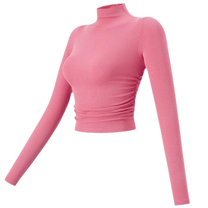 Sexy Slim-Fit Long-Sleeve Fleece Yoga Top with Semi-High Neck