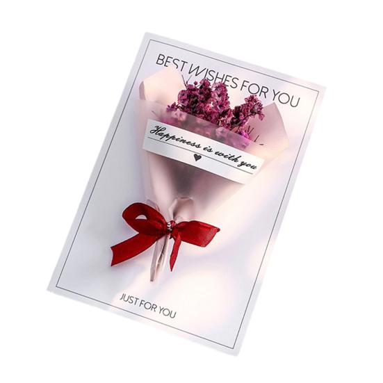 Ручная работа Мини-букет цветов Сушеная гипсофила/Подсолнух/Мыльная роза Открытка Цветочная подарочная открытка фиолетовый