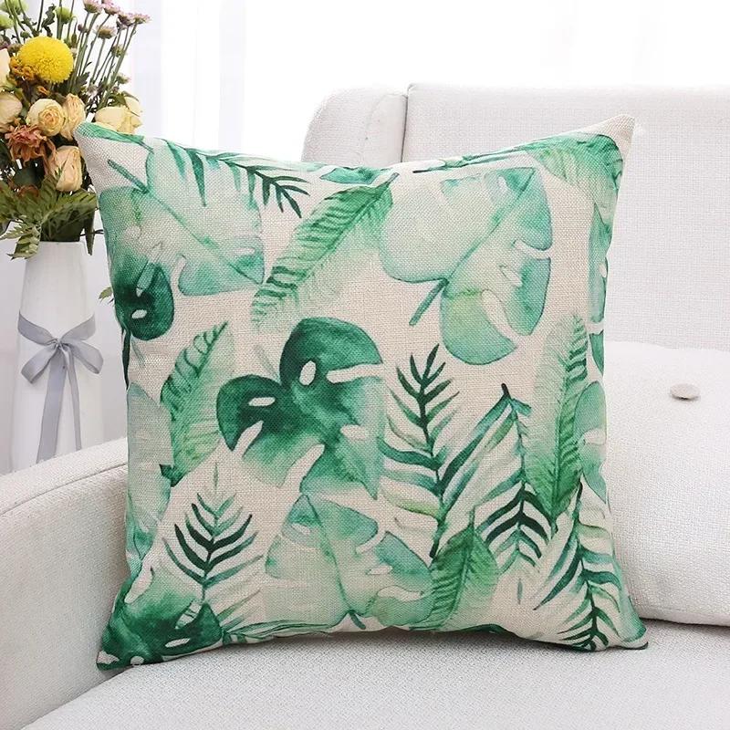 Green Plants and Flowers Cotton and Linen Pillow Customized Linen Car Pillow Sofa Pillow Cover Home Decoration