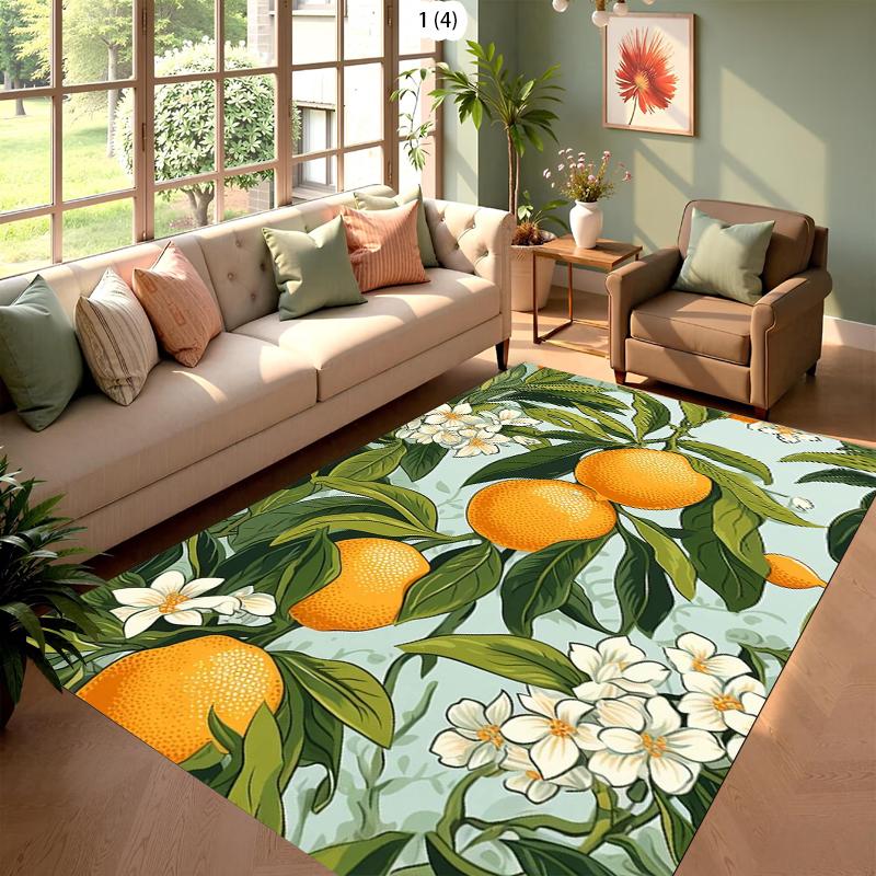 Tangerine Sinaasappelbloesem Bloemenkleed Vintage Blad Antislip Vloermat Tropische Vruchtenprint Binnendeurmat voor Slaapkamer Huisdecoratie 40x60cm