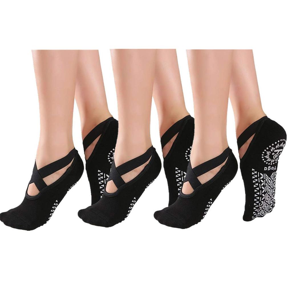 Yoga Socks with Back for and Hot Sizes Set Win.Deeper Women's Non-Slip Ballet, Pilates, Yoga, 21-26cm, 3-Pair (Black)