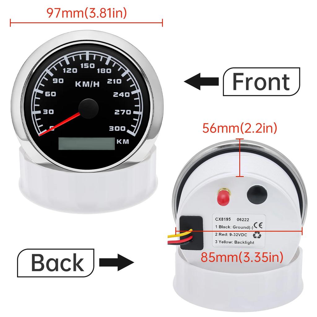HD 7 Color Backlight Waterproof 300KM/H 85MM GPS Speedometer Gauge Universal Boat Car Odometer Speed Gauge WIth GPS Antenna