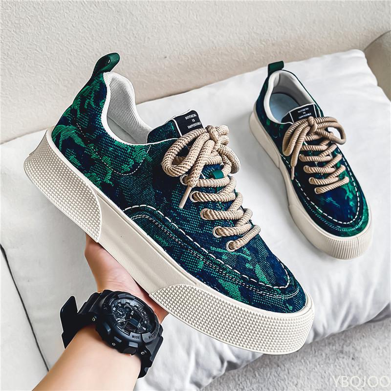Men's Canvas Shoes Board Shoes Fashionable Versatile Pattern Printed Casual Sports Shoes Casual Comfortable Running Sneakers