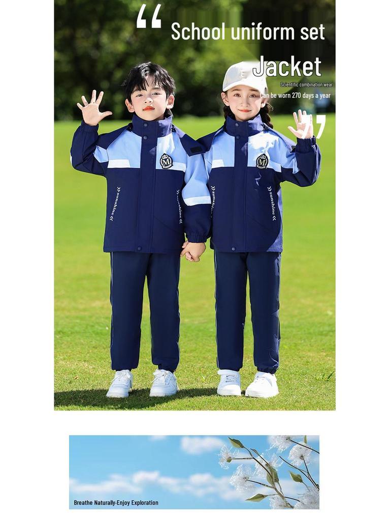 First Grade Autumn-Winter School Uniform: Cold-Proof Windbreaker 3-Piece Set Sportswear for Kindergarten