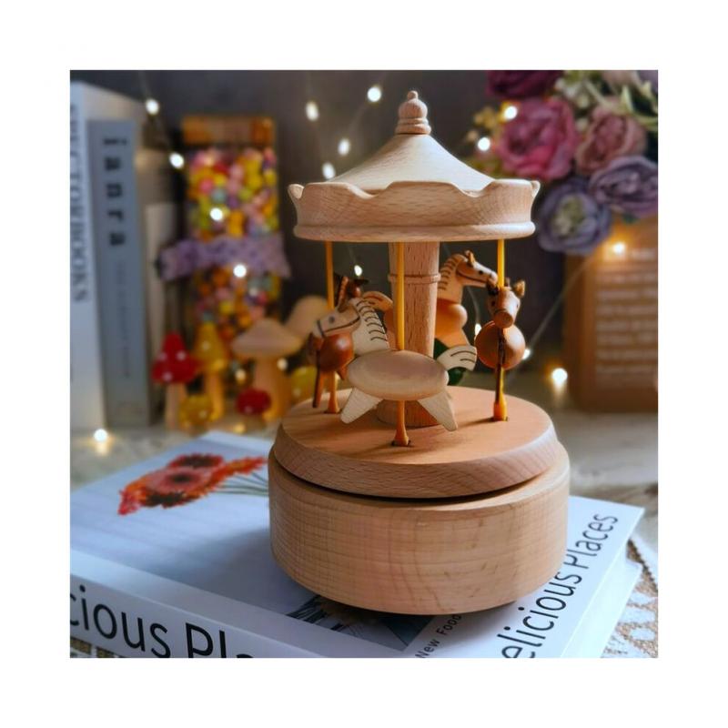 Wooden Carousel Music Box, Carousel Horse, Music Box, Rotating, Horse Shape, Wood, Handicraft, Birthday Gifts, Home Decoration