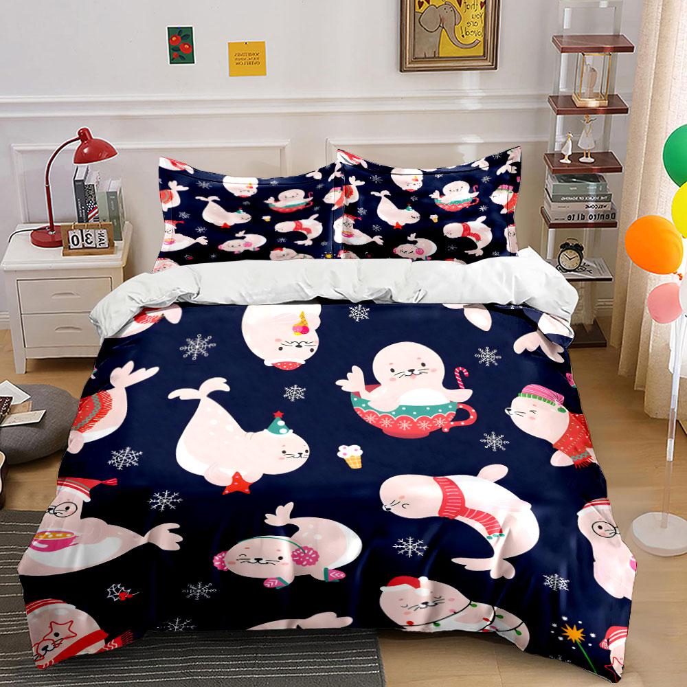 Cute Seals in Winter Design Bedding Duvet Cover Set (1*Duvet Cover 2*Pillowcases, without duvet insert)
