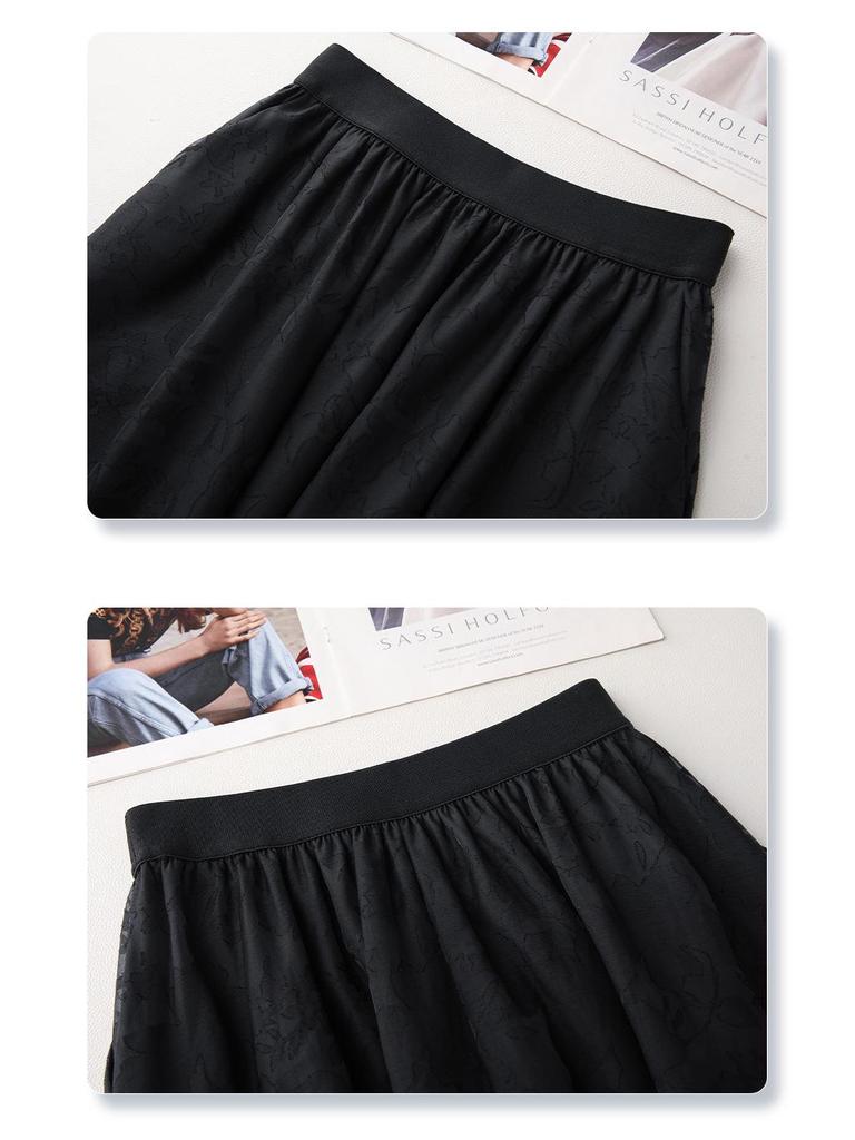 Dámská krajková květinová midi sukně - Bílá, Zeštíhlující áčkový plisovaný design, Nová jarní a podzimní kolekce 2025