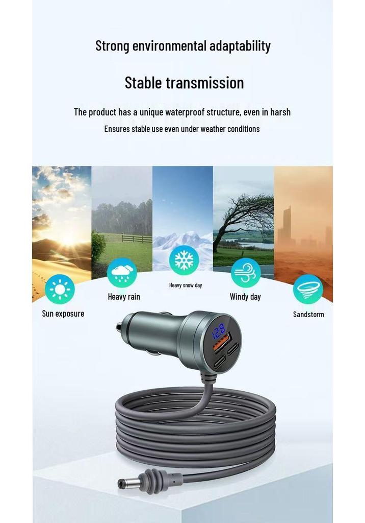 Three-Port Mini DC to Cigarette Lighter Car Charger with 5521 Extension Cord