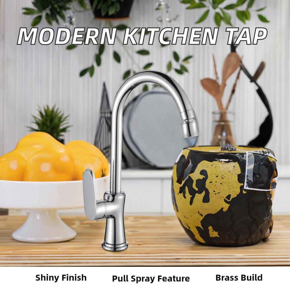 High Quality Single-Hole Brass Chrome Deck Mounted Kitchen Faucet Modern Design Classic Single Handle 1-Year Free Spare Ceramic
