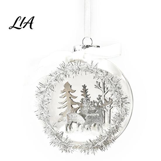 Plastic Holiday Balls Opening Christmas Ball Ornament with Bow, Tree Reindeer Snow Scene Shatterproof Inside Hanging Clear Ball, Xmas Sphere