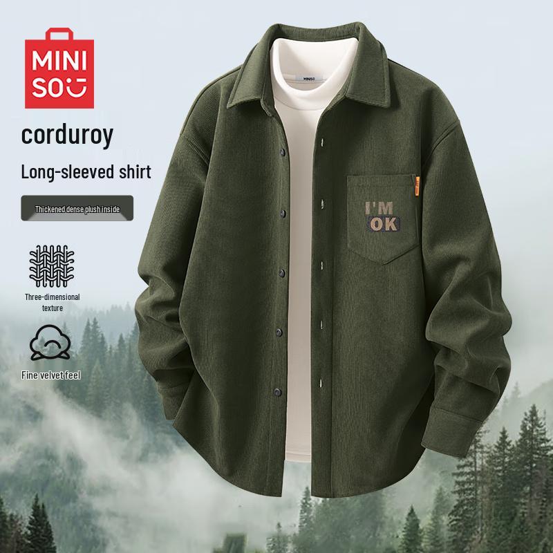 MINISO Men s Retro Corduroy Fleece-Lined Winter Shirt Jacket 3XL