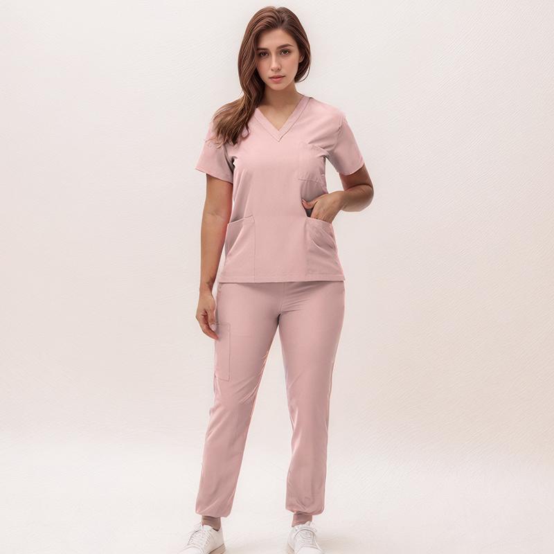 Stretchy Nurse Uniforms V-neck Top Jogger Pants Scrub Sets Surgical Workwear Dentist Nursing Suit Hospital Doctor Outfit S21