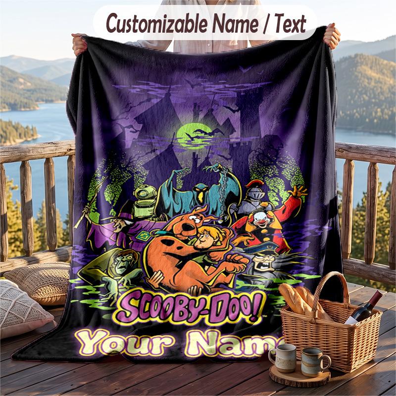 Custom Text Flannel Throw Blanket, Lightweight Cozy Bed Sofa BlanketScooby-Doo