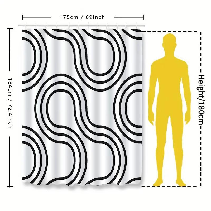 Black White Geometric Pattern Waterproof Mildew-Proof Shower Curtain Modern Minimalist Decor Suitable For Wet And Dry Separation