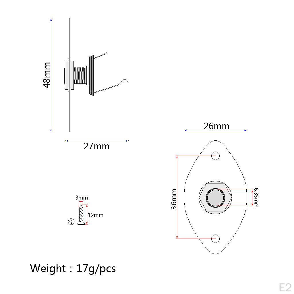 Chrome 1/4'' Guitar Output Plate Socket for Cigar Box Electric