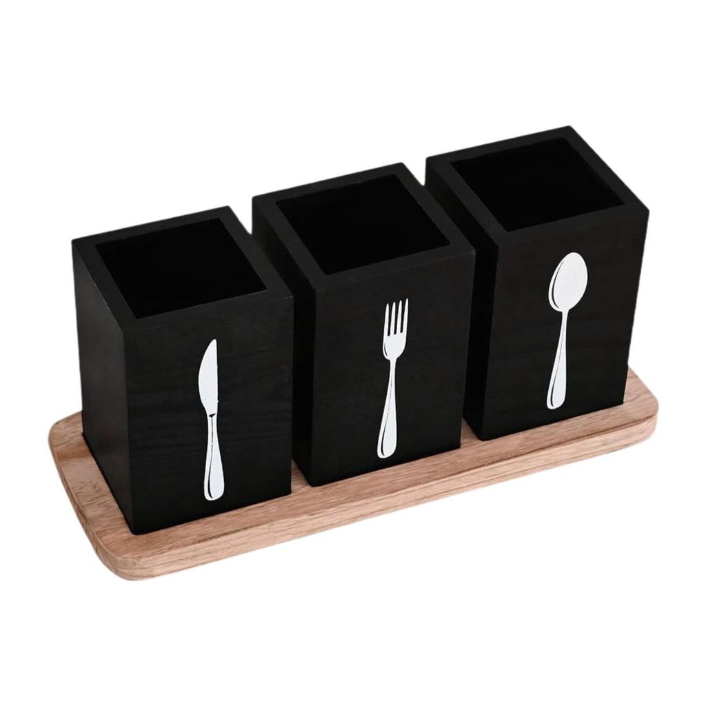 Kitchen Utensils Holder with Compartments Rustic Farmhouse Wooden Cutlery Silverware Holder for Home Pantry Party Restaurant