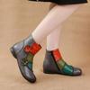 Johnature Ethnic Style Flower Mixed Colors Genuine Leather Women's Versatile Boots Warm Cotton Shoes