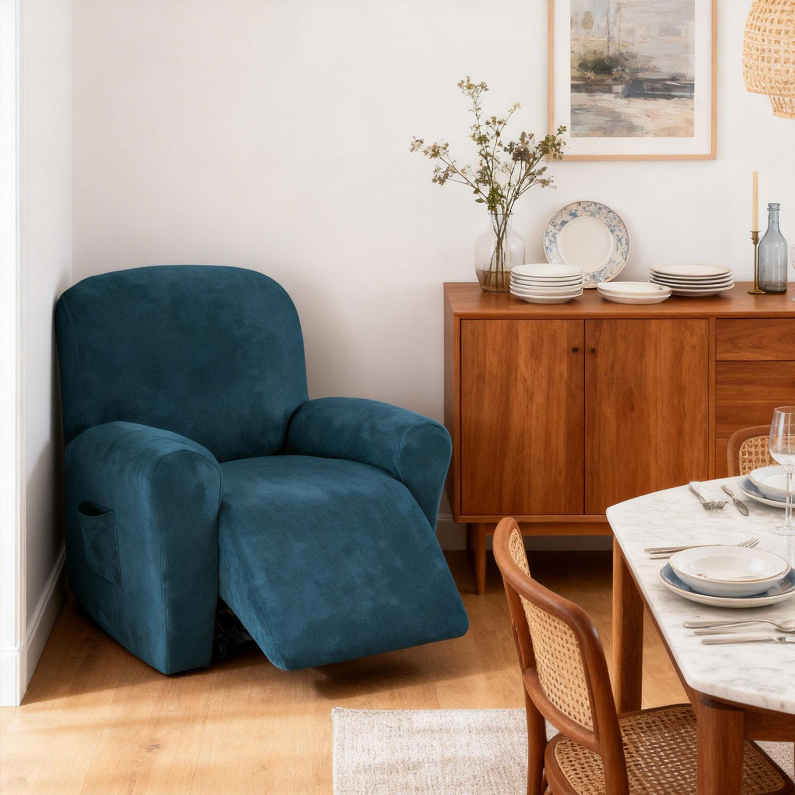 

Fit Elastic Armchair Cover, Washable Stretch Velvet Cover Blue