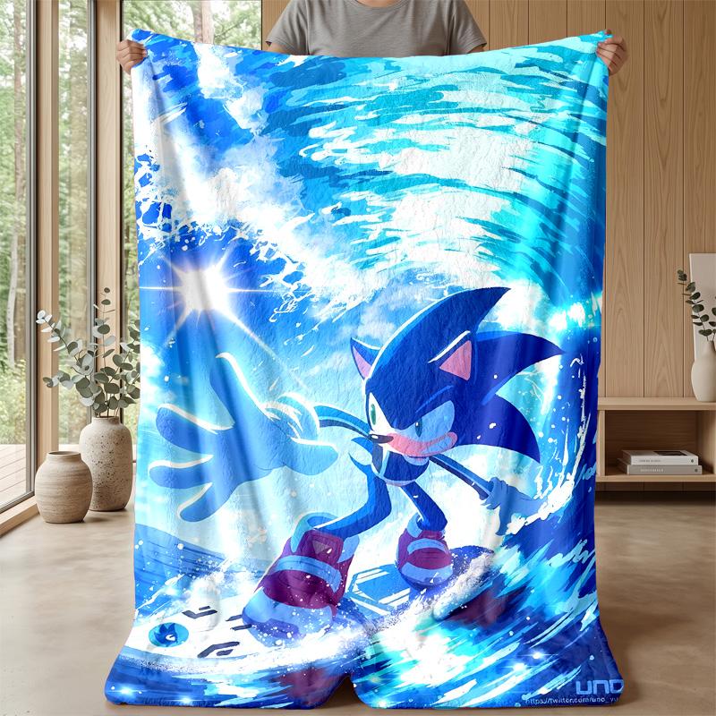 Sonic the Hedgehog Printed Flannel Blanket Skin Friendly Warm Decorative Throw for Indoor Couch Bed Daily Use