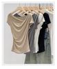 Exquisite Off-Shoulder French Drape Tee: 2025 Summer White Cinched Waist, Short-Sleeve Crop Top.