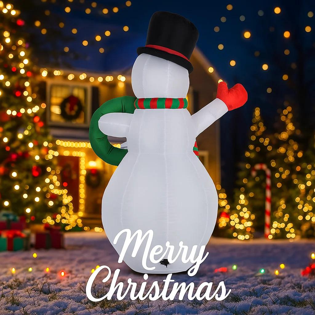 5.91FT Yard Party Decoration Inflatable Snowman Wreath Toy LED Lit Xmas Home Decor Ornaments Supplies Christmas Holiday Gifts